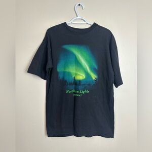 Northern Lights Size L  Graphic Tee - Black with Green Print